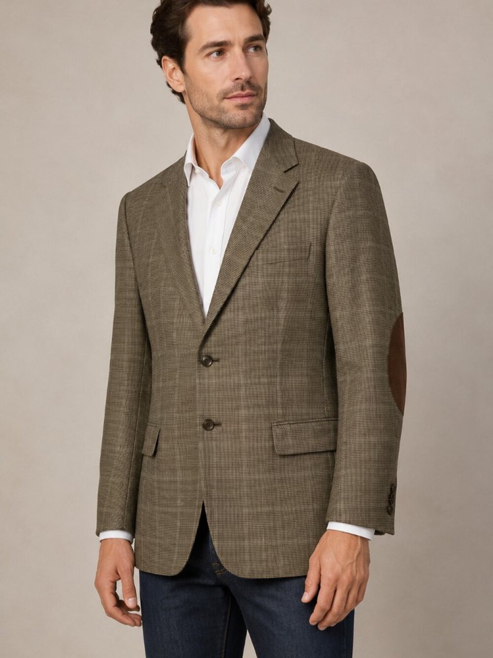 Logan’s Men’s 40R 100% Wool Houndstooth Blazer Brown Elbow Patches